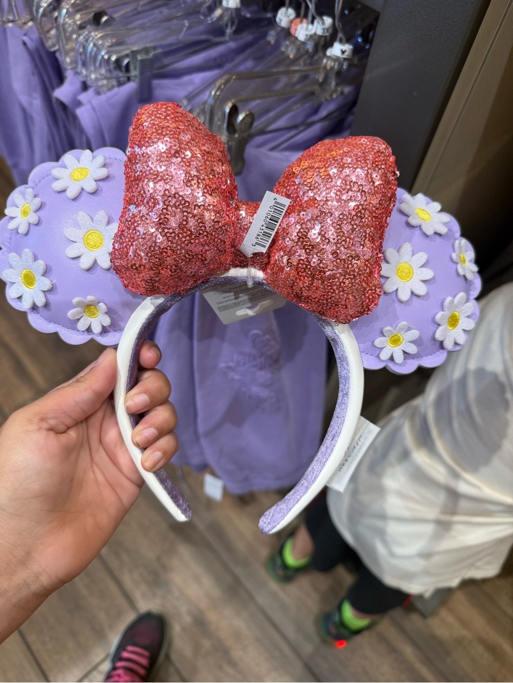 Disney parks Daisy Duck Lilac Daisy Ear Headband with Pink Sequin Bow